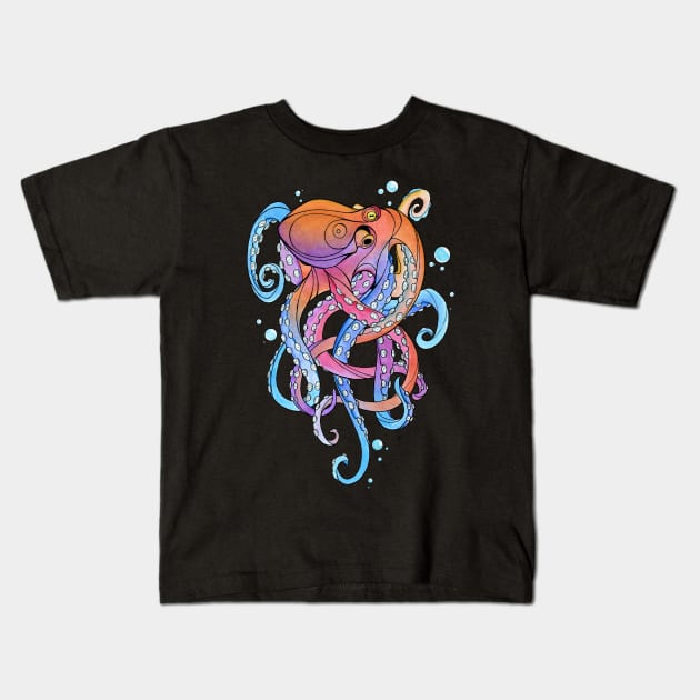 Tangled Octopus Kids T-Shirt by ValhallaBlack